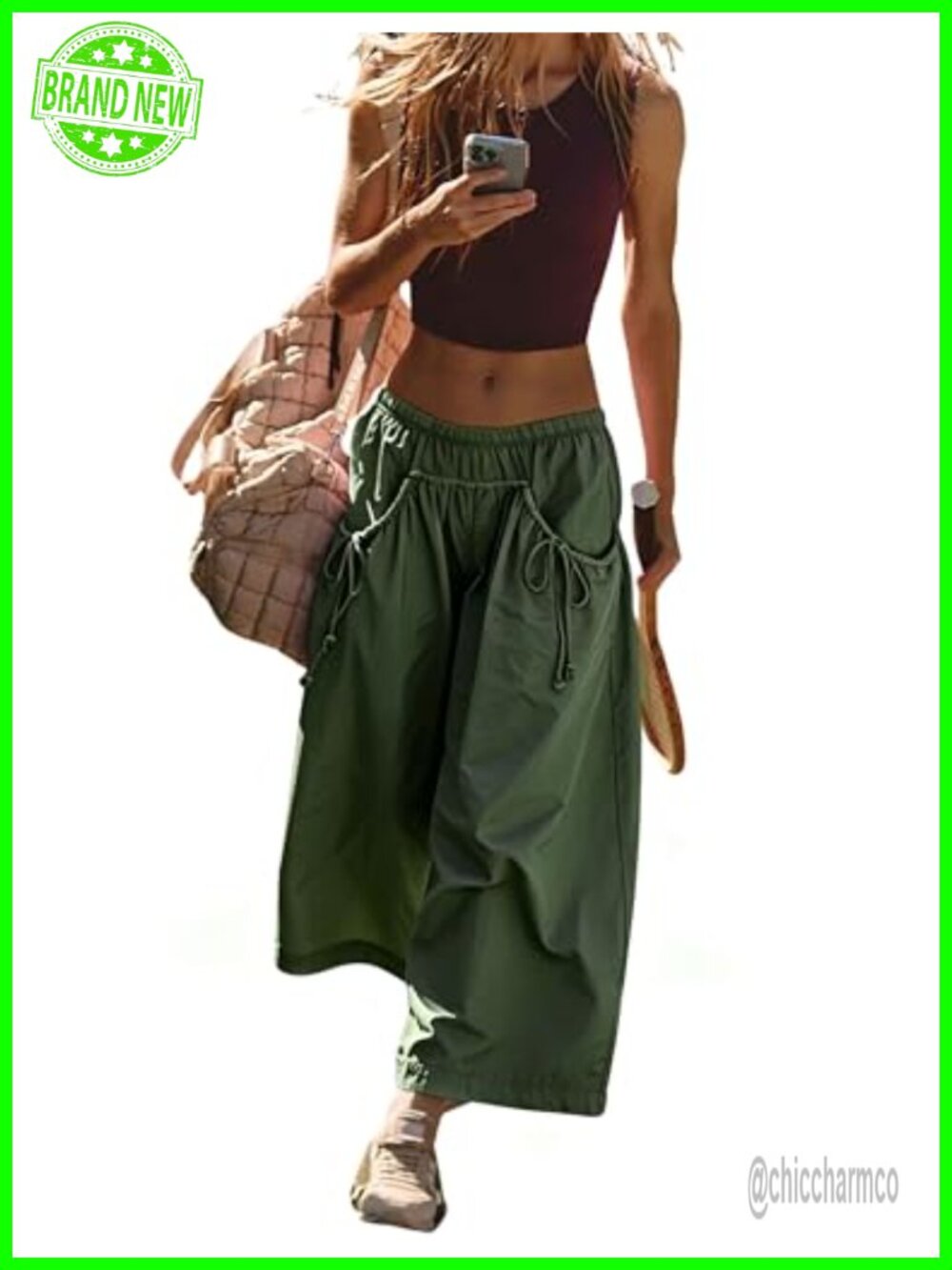Women's Wide Leg Track Pants Drawstring Capri Hiking Pants